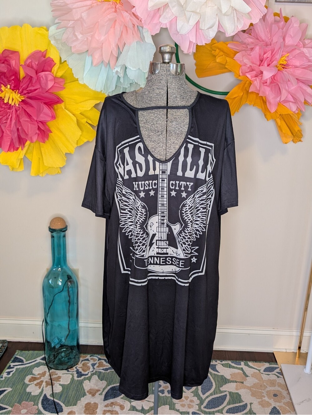 2144 - Black Nashville Music City Tennessee Graphic T-Shirt Dress